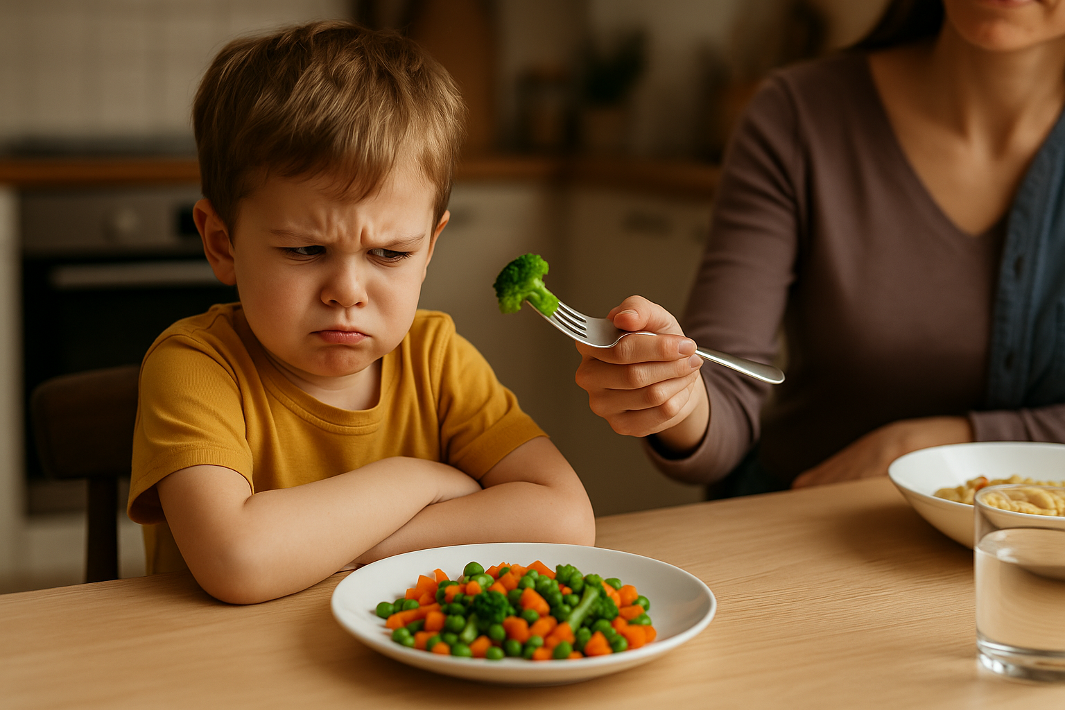 bambino che non vuole mangiare il suo cibo
